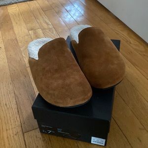 JCrew new in box calf suede cozy slide in burnished pecan color